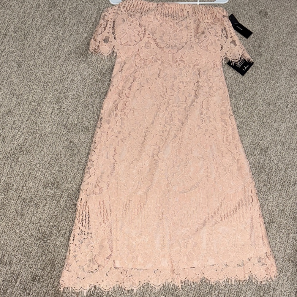 Lulu's Blush Lace Midi Dress